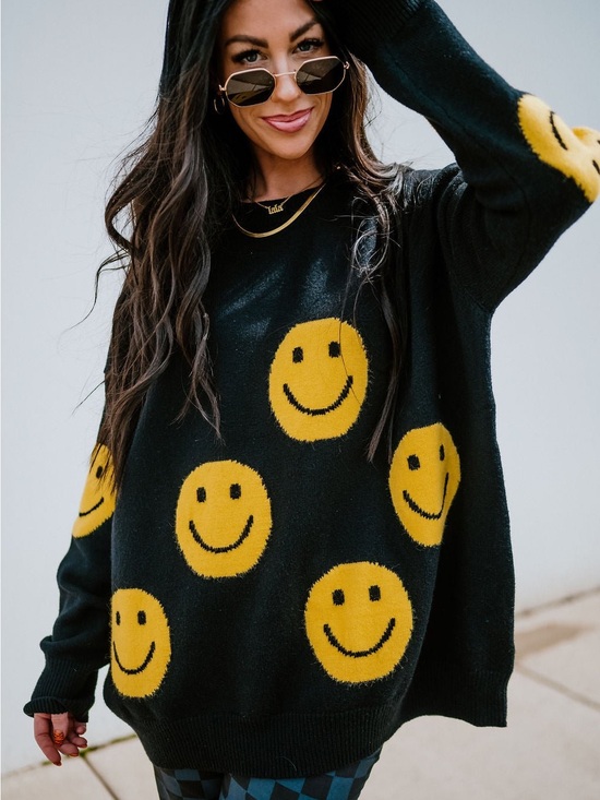 Dressed in LALA Sweaters - Dressed in LALA Have Fun Oversized Smile Knit - S/M